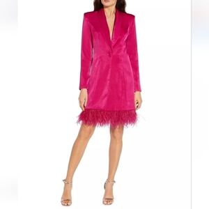 Aidan Mattox Tuxedo Feather Trim Hem Dress